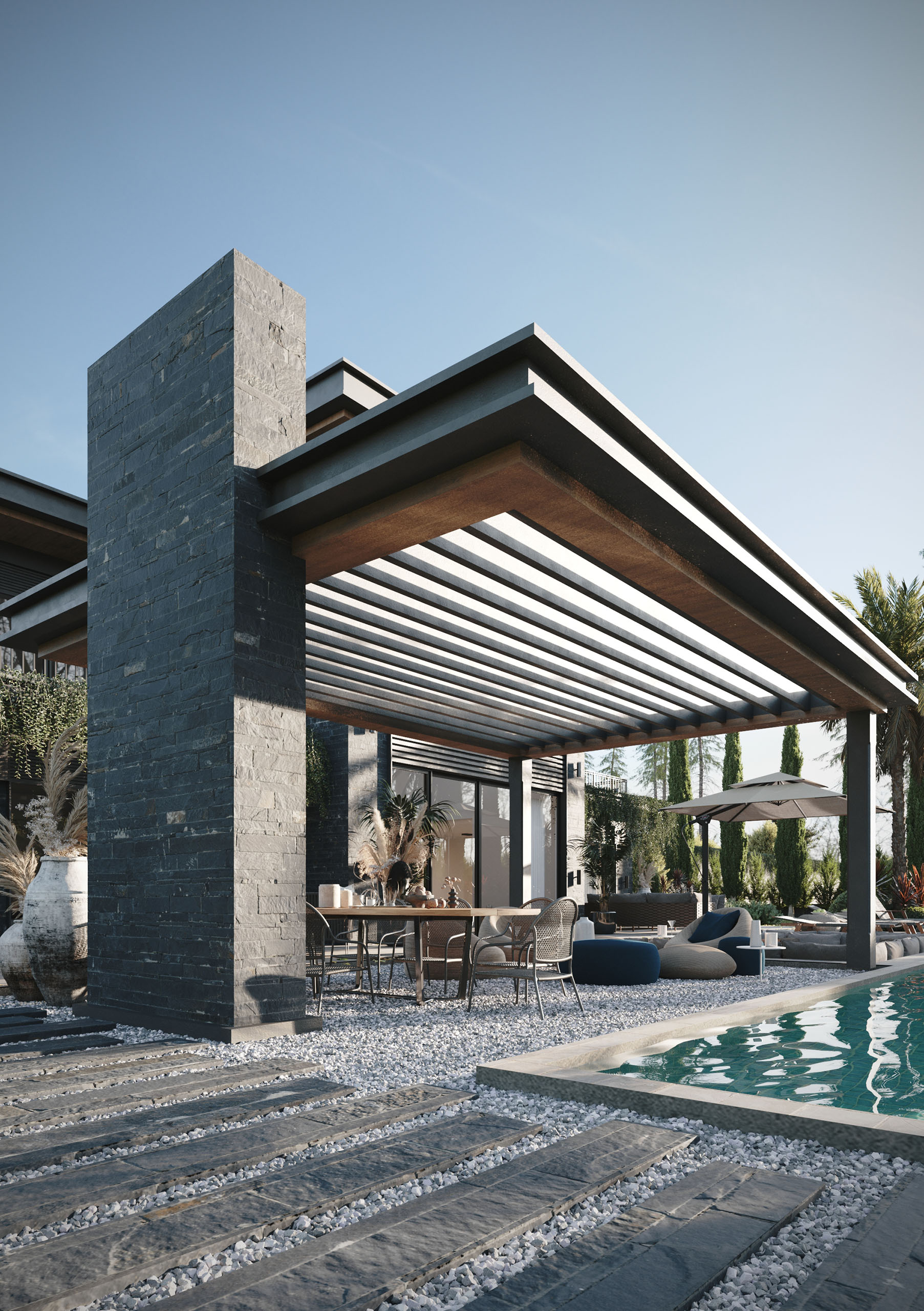 Bahas Lüks Villa - Modern Geometrik Villa & Peyzaj Render
